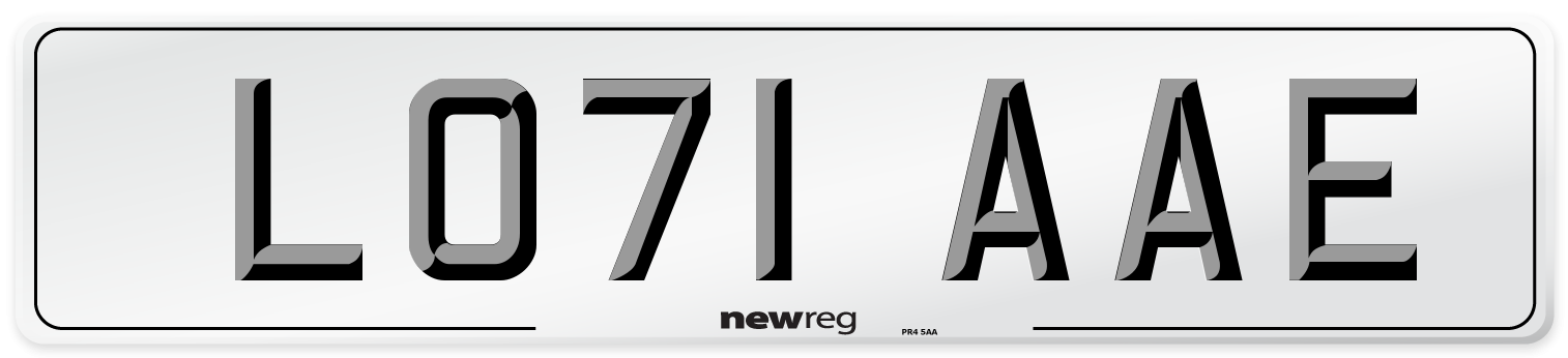 LO71 AAE Number Plate from New Reg